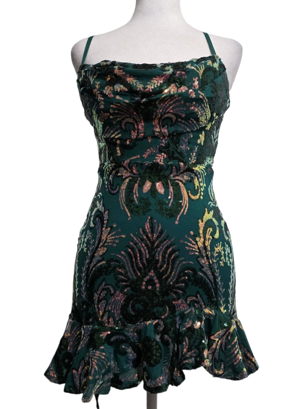 Selfie Leslie Forest Green Sequin Mini Dress XS AU 6 Mermaid Hem Party Cocktail - Picture 2 of 12